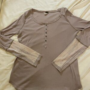 Free People Mauve Long Sleeve Henley Top